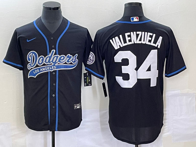 Men's Los Angeles Dodgers Fernando Valenzuela #34 Black Jersey Joint Edition